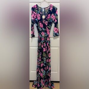 PinkBlush Maternity Pink And Blue Floral Maxi Dress with Tie
